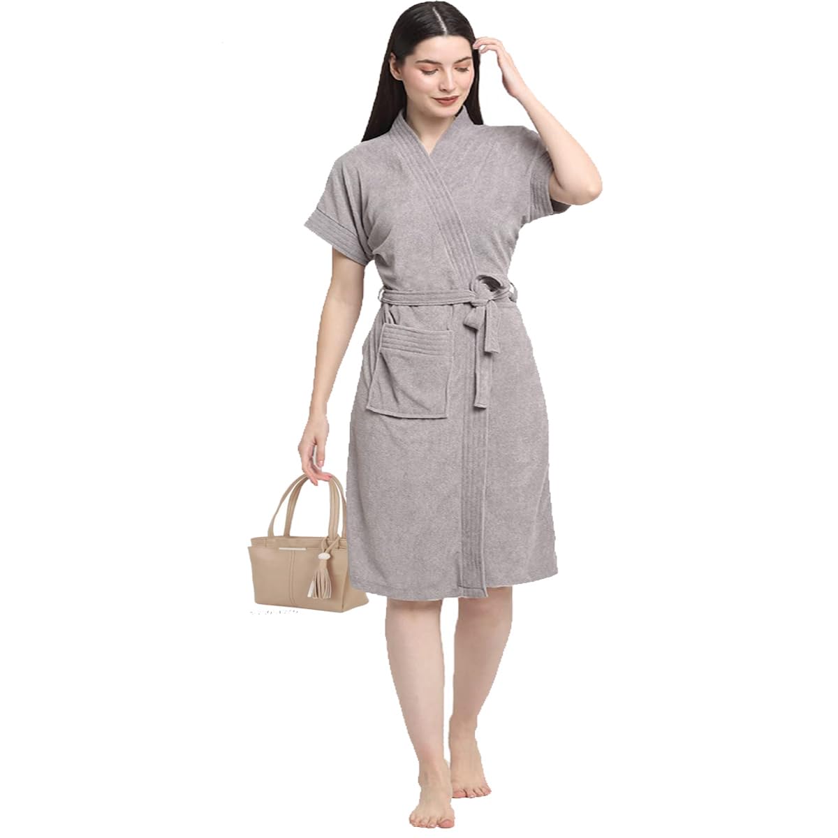 Terry Bathrobe Collection With kimono collar and 1 Pocket,Half Sleeve Bath Robe Very Soft Light Weight, Highly -Perfect for Gym, Shower, Spa, l, Nightwear, Gift, Free Size