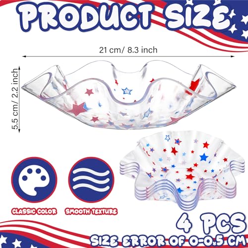 Tioncy 4 Pcs Patriotic Bowls Red White and Blue Serving Bowls 4th of July Plastic Candy Dish 8.3 Inches Independence Day Snack Tray for USA Themed Party Tableware Supplies Decoration by Tioncy - Image 2