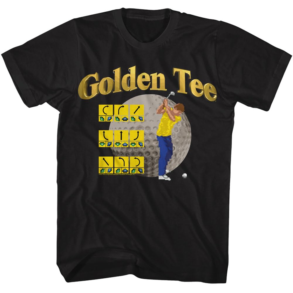 Golden Tee Golf T Shirt Tee Swings List Adult Black Short Sleeve 80s Arcade-Style Video Game Graphic Tees