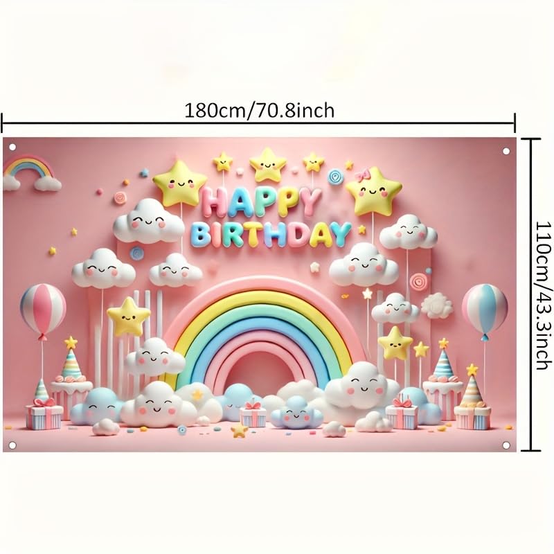 Image of BlissYard Rainbow Star Happy Birthday Banner 71x43 Inch