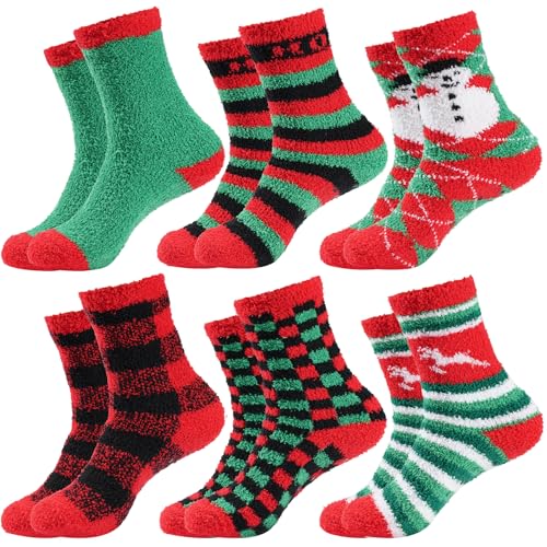 Gilbins Mens-Womens Christmas Holiday Fuzzy Socks with Grips Non Slip Skid Slipper Fluffy Hospital Winter Crew Sleep Socks