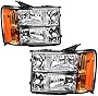 AUTOSAVER88 Headlight Assembly Compatible with 2007-2013 GMC Sierra 1500/07-14 GMC Sierra 2500HD 3500HD Clear Lens Chrome Housing with Amber Reflector