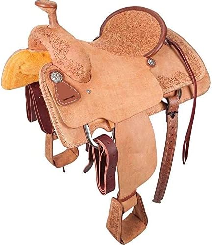 Western Horse Saddle Wade Tree A Fork Ranch Roping Work Handmade Tooled Carved Premium Leather Equestrian Trail Horse Saddle for Horse Riding Size: 10-18 inches Seat, OS71