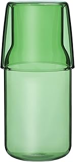 Sizikato 15 Oz Clear Green Glass Bedside Night Water Carafe with Tumbler Glass.