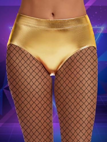 OVIGILY Cuecas femininas brilhantes shorts metálicos bumbum dança festival, Dourado, G