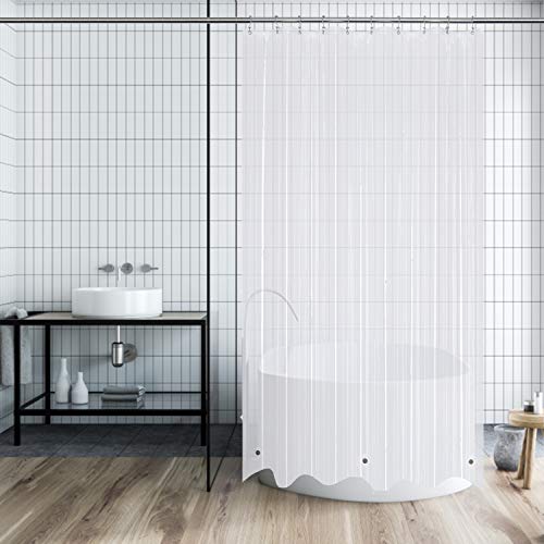 Image of Mrs Awesome Stall Shower Curtain Liner with 3 Magnets 54 x 78 inch, PEVA 8G Thick & Heavy Duty Plastic Shower Curtain for Bathroom, Waterproof, 54x78, Clear
