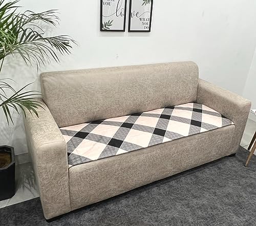 Image of Printed Sofa seat Cover for 5 Seater (3+1+1) with Heavy Antiskid Backing & Machine Washable Sofa seat Runner for Couch - Beige
