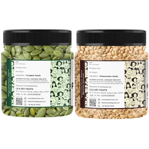 Image of LILA DRY FRUITS Pumpkin Watermelon Seeds Combo 500g (250g Each) | Pumpkin Seeds & Watermelon Seeds for Snacking, Smoothies, and Salads | Ready-to-Eat Superfoods | Superseeds Perfect for Gifting