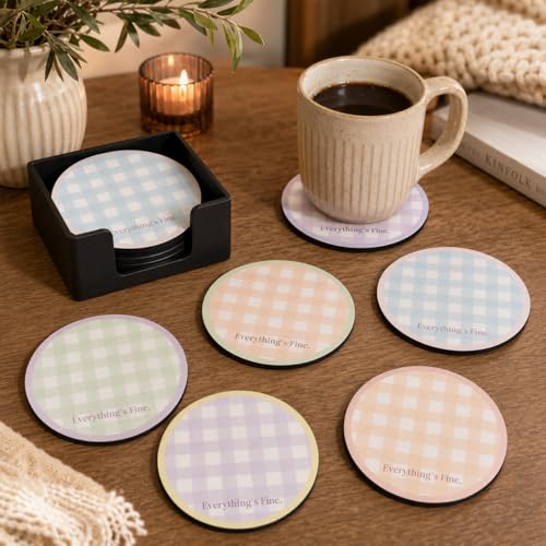 Image of Zesta Coasters for Cups Set of 6 / Wooden Coasters for Bar Accessories for Home /Tea Coaster Set of 6 / Waterproof Dining Table Decor Glass Cover (Pastel Colors, Circle)