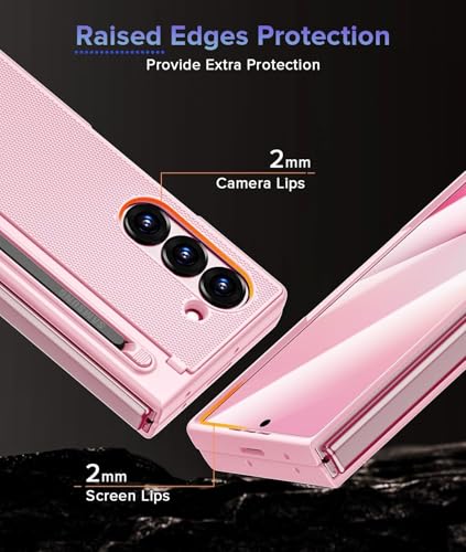Image of Kapa Textured Grip S Pen Holder Hinge Protection Back Cover for Samsung Galaxy Z Fold6 / Fold 6 | with Kickstand & S Pen Slot Case (Pink)