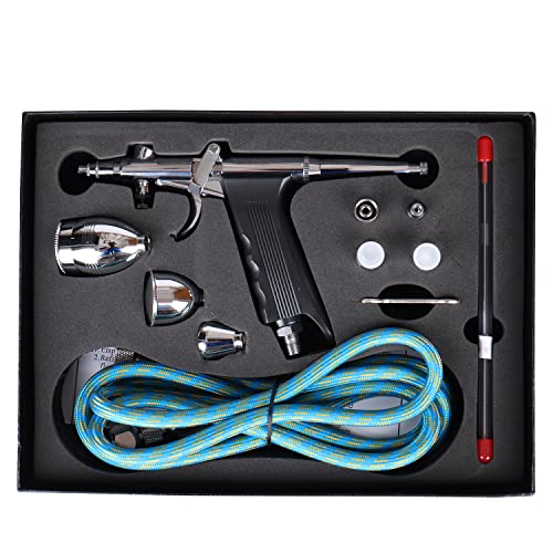 KONDAJI Airbrush Kit Airbrushpistole System Airbrush Set mit Schwerkraftzufuhr mit 0,3mm 0,5mm 0,8mm Düsen mit 1,8m Schlauch für Nagelkunst, farbmodelle, Auto Druck, Kuchendekoration, Möbelreparatur Cover