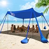 besuhot Beach Tent Sun Shelter 10x10FT Beach Shade Canopy with 8 Sandbags, UPF 50+ Protection Beach Shade Canopy, Outdoor Tent for Beach Camping Trips, Fishing, Backyard