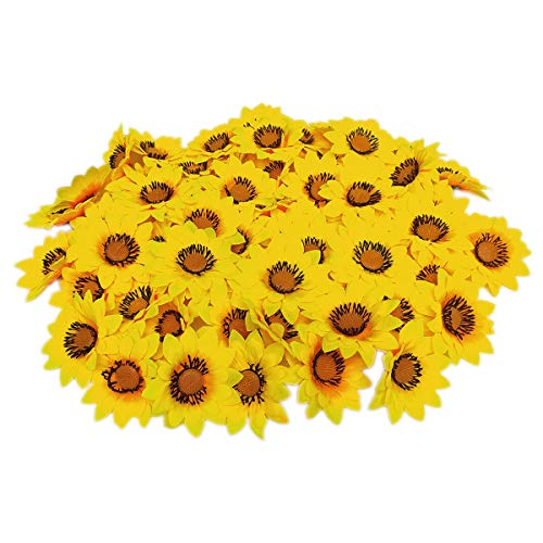 Image of Plastic Artificial 9 cm 50 PIS Big Sunflower Flower Head for Wedding Home DIY Party Decoration Hair Clip Craft (Yellow 9cm X 9cm) (50)