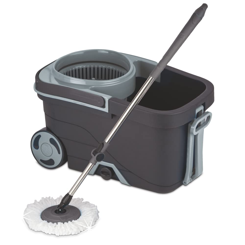 Flair Insta Spin Mop Bucket 15 litres with Bigger Wheels for 360° Cleaning & 2 Microfiber Refills (Gray) (B0BN694PT9) Amazon Price History, Amazon Price Tracker