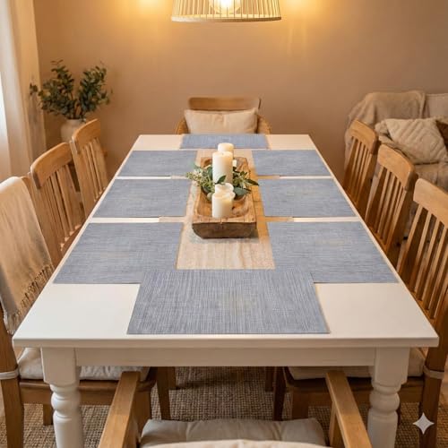 Image of YELONA Placemats for Dining Table - Heat Resistant, Non-Slip & Washable PVC Vinyl Table Mats - Set of 6, 45 x 30 cm (Silver Grey)