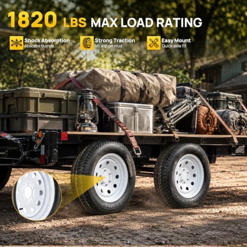 TUFFIOM 2 Pack 205/75/15 Trailer Tire and Wheel Assembly, 5 Lug on 4.5 Inch PCD with 15" Rims Load Range C 6PR White, ST205/75D15 — view 3