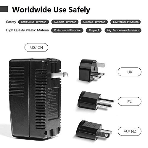 Upgraded 2000W 220V to 110V Voltage Converter Step Down Voltage for Hair Dryer,Straightener,Curling Iron,Cell Phone Power Converter with 2-Port USB and UK/AU/US/EU 10A Plug Adapter (Black-Write) - Thumbnail 7