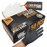 HDMNDD Black Disposable BBQ Grill Gloves Kit - 50 Heavy Duty Textured Grip and 2 Heat Resistant Reusable Liners Meat Pulling (Full Palm & Finger Texture, X-Large)