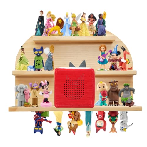 For Tonies Figures Shelf Magnetic,for Tonie box Wall Shelves,for Tonies Characters Organizer,Audio Toy Storage (Holds 45 Figurine),Compatible Charging Station for Kid's Room,Pine Wood,Arch,Large