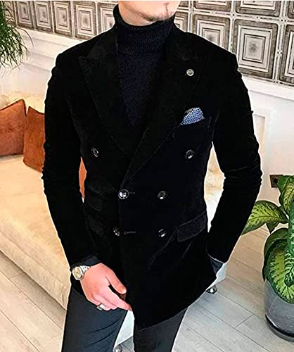 Men's Double Breasted Velvet Blazer Notch Lapel Tuxedos Jacket Wedding Party Coat Casual Wear3