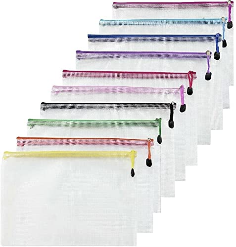 A4 Plastic MESH Wallets - 10 PCS ยฆ Zipped Folder, Files Document Wallets ยฆ Zip Lock Bags & Organiser - Waterproof - Perfect for School, Office, Invoices, Books, Filing