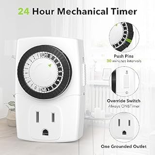 BN-LINK BND-60/U47 Indoor Mini 24-Hour Mechanical Outlet Timer, 3-Prong, 2-Pack