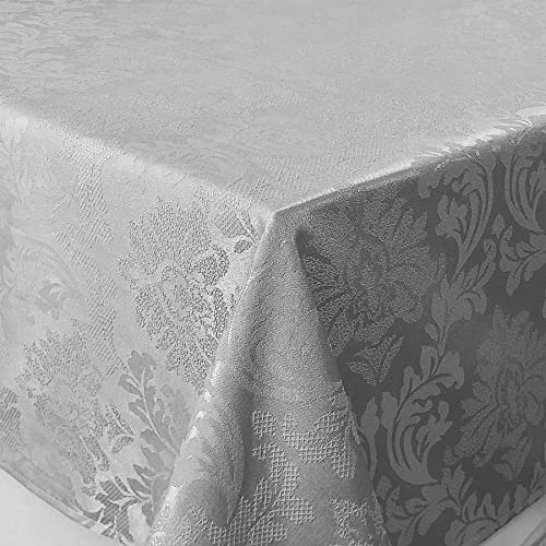 CAIT CHAPMAN HOME COLLECTION Solid Color Damask Jacquard Woven Tablecloth and Napkin (60" x 84" Rectangle, Silver Gray) by CAIT CHAPMAN HOME COLLECTION - Image 3