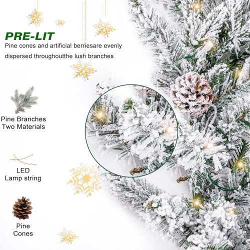 Nervure 9FT Real Touch Christmas Artificial Garland - Norfolk Pine Flocked Garland with 50 Warm White LED Lights for Home Fireplace Indoor Holiday Xmas Decor by Nervure - Image 7