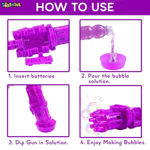Image of Toyshine 8 Hole Electric Bubbles Gun Gatling Bubble Machine Toy with Scoup Bottle for Children Party Favors Outdoor & Indoor Activity for Boys Girls 3 Years and Above (Purple)