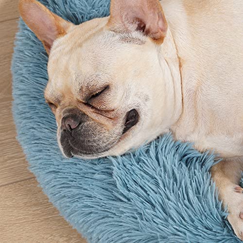 Labpepet Comfy Dog Bed For Small Dogs- Round Donut Washable Blue Dog Bed, Anti-Slip Faux Fur Fluffy Donut Cuddler Anxiety Cat Bed, Fits Up To 8-25 Lbs (Small (24×24×7 Inch), Blue) #TOP6
