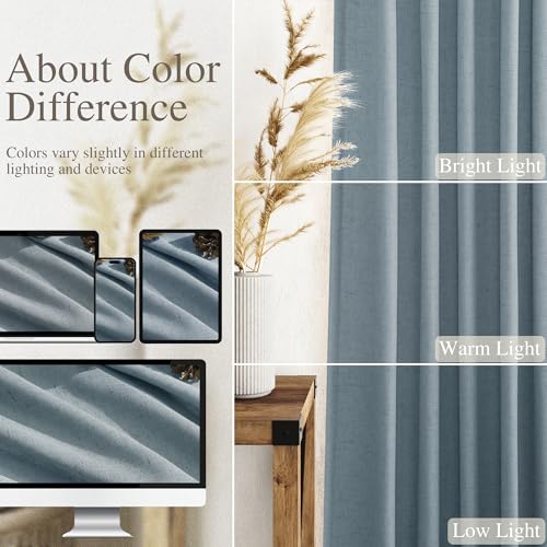 Image of Nanspring Light Blue Linen Curtains 84 Inch Length 2 Panels Set for Living Room Rod Pocket Back Tab Light Filtering Window Drapes for Bedroom Dining Room Protect Privacy Modern Farmhouse Decor 52x84