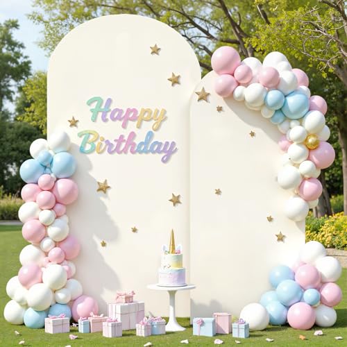 Arch Backdrop Cover Set of 2, Ivory Arch Covers 7.2 and 6ft Spandex Stretchy Double-Sided Design Arch Covers for Wedding Baby Shower Bridal Shower Birthday Party Ceremony Photo Decor