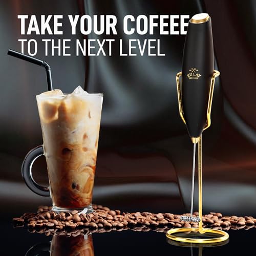 Image of Zulay Kitchen Powerful Milk Frother Wand With Duracell Batteries - Ultra Fast Handheld Drink Mixer - Electric Whisk Foam Maker for Coffee, Lattes, Cappuccino & Matcha - Z1 Motor - Exec Black Gold