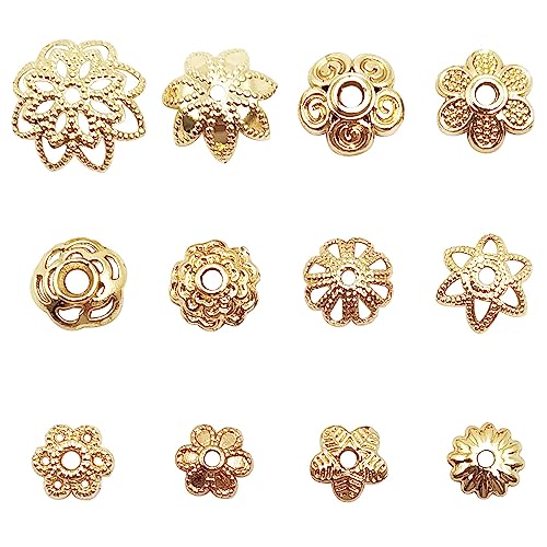 INSPIRELLE 120pcs Bead Caps Gold Plated Long-Lasting Metal Filigree Flower Cup Shape Bead for Jewelry Bracelet Necklace Making