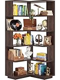 iSunirm 5-Tier Corner Bookshelf, L-Shaped Bookcase, Space-Saving Freestanding Corner Display Shelf Unit for Living Room & Bedroom, 162x60x60cm, Black Walnut