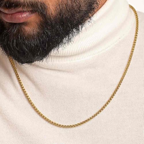 Image of PALMONAS 18k Gold Plated Wheat Neck Chain for Men - Chain Gift For Men & Boys, Men's Stylish Trendy Accessories | Waterproof & Anti Tarnish Chains for Man