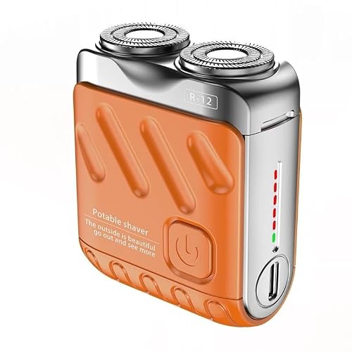 Image of Mini Luggage Electric Razor R-12 for Men, Premium Double Head Beard Shaver, Portable Cordless Shaver with Type-C Fast Charging, IWaterproof Magnetic Shaving Head for Home & Travel (Orange)