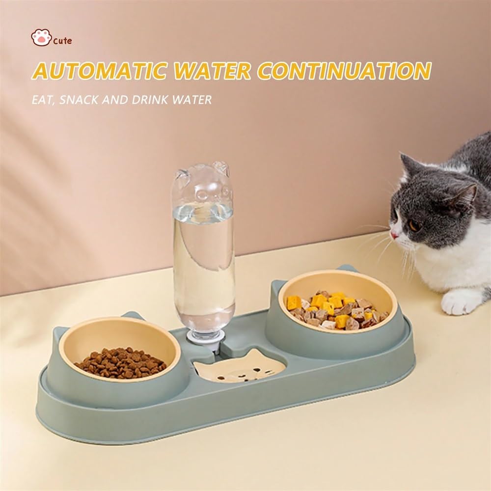 Haustier-Katzennapf, automatischer Futternapf, Hundefutternapf mit Wasserbrunnen, Doppelnapf, Trinknapf, erhöhter Ständer, Futternäpfe for Katzen Hundenapf(Gray)
