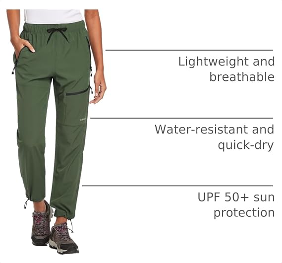 baleaf Women's Hiking Pants Quick Dry Lightweight Water Resistant Elastic Waist Cargo Pants for All Seasons