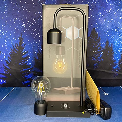 Floatidea Magnetic Levitating Light Bulb With Luxury Wireless Charging Pad (Apple/Android) Levitation Plastic Black Floating Table Lamp White Led Night Light For Bedrooms Desk Toys Office Gifts #TOP5