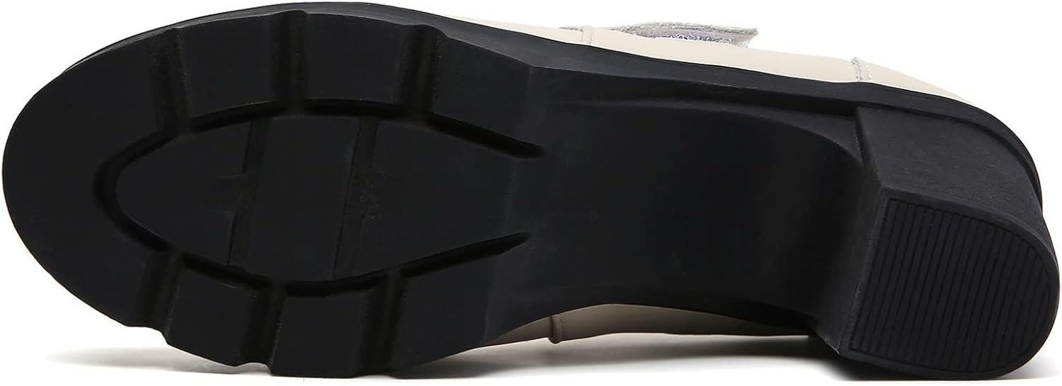 DADAWEN Women's Leather Classic Mid Heel Mary Jane Square Toe Oxfords Platform Dress Pumps Shoes - Image 6