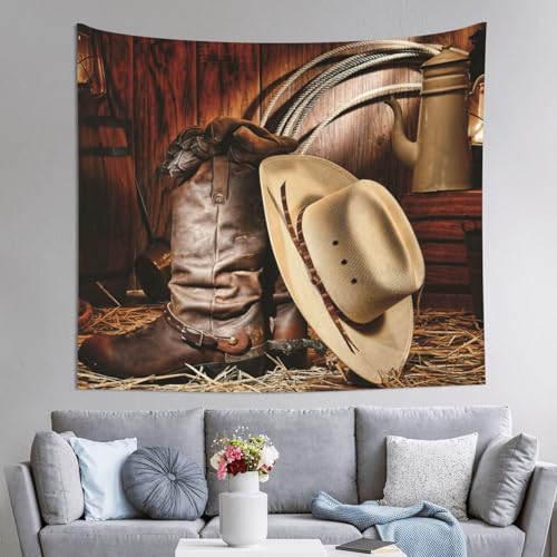 Tapiz grande EdWal con diseño de sombrero negro y botas de vaquero