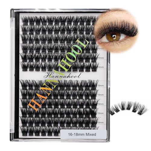 Hannahool 12rows-Large Tray Mixed 8-10-12-14-16mm/Mixed 14-15-16mm/Mixed14mm-16mm/Mixed 18-20mm Wide Stem Individual False Eyelashes Dramatic Black Cluster Eyelashes (mixed16mm-18mm)