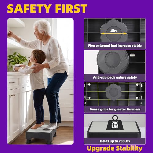 LIFTOZA Adjustable Step Stool, 700 LBS Capacity Safety Bed Step for Seniors, Exercise Setp Platform, Portable Stair Assist for Elderly, Wide Step up for Kitchen, Car, Bedside & Shower, Grey by liftoza - Used condition - Image 2