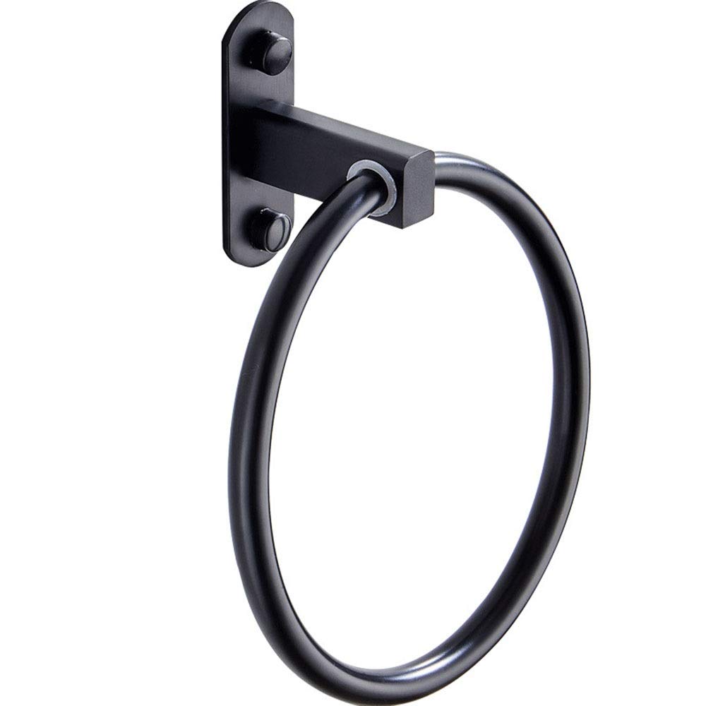 QiHaoHejiTowel Rack Matte Black Towel Ring For Bathroom Self Adhesive Stainless Steel Towel Ring for Kitchen Bathrooms (Color : Black, Size : 16.6x16.6cm)