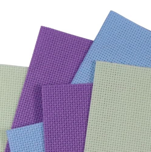 Image of KCS 4 /6 pc of 12 inch x 18 inch(30cmx45cm) 16 Count Cotton Aida Cloth Cross Stitch Fabric (6 pc,Light Green+Lavender+Light Blue)