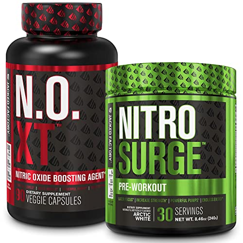 Jacked Factory Nitrosurge Pre-Workout In Arctic White & N.o. Xt Nitric Oxide Booster For Men & Women #TOP10