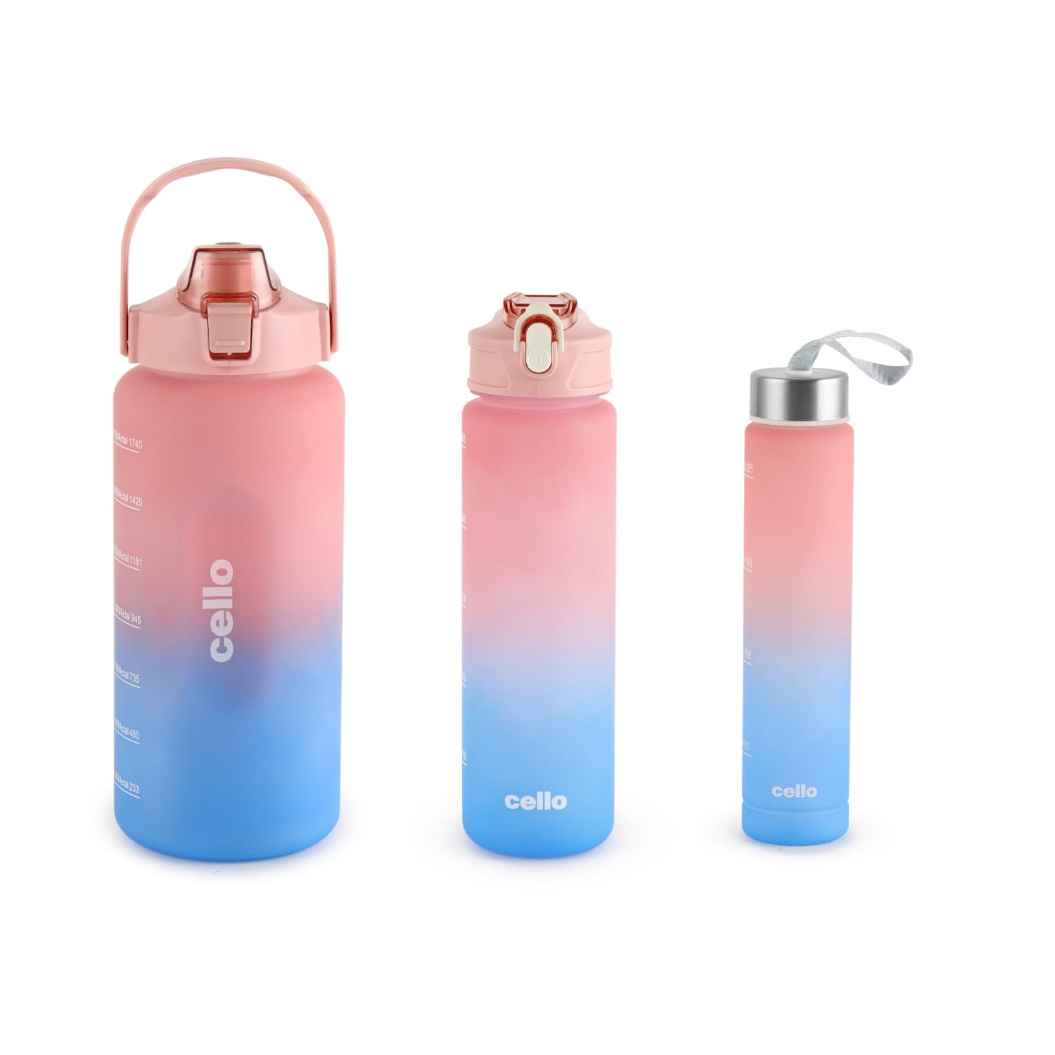 Cello All Day Plastic Water Bottles | 3 pcs | 310ml, 790ml, 2085ml | B