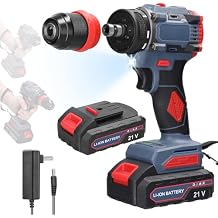 21V 2in1 Cordless Drill | 3/8 Keyless Chuck | 2 Variable Speed 21+1 Torque Brushless Motor Drill Driver Kit with 2pcs Battery and Charger for Home, DIY, Gift