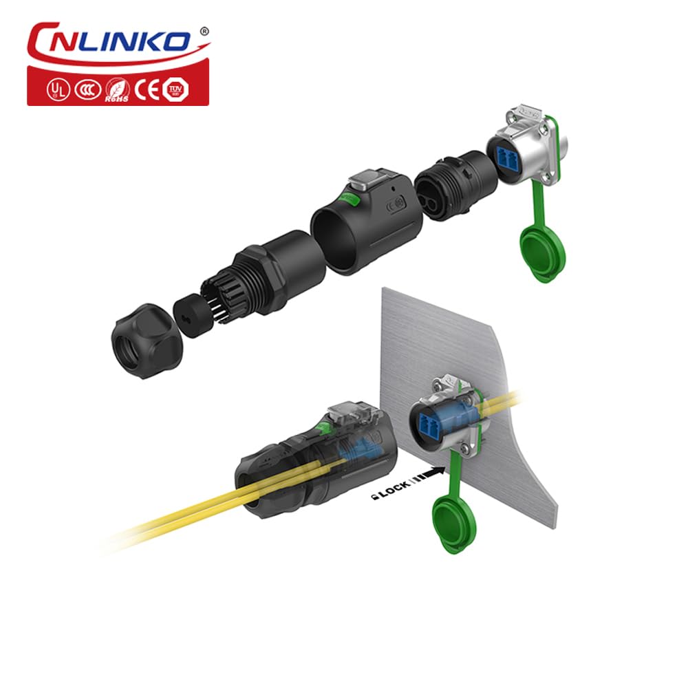 CNLINKO LP-24 Fibre Optique Connecteur, LC Singlemode Dual Core Outdoor Sunlight Resistant Fibre Optic Connector, Panel Mount Receptacle IP68 Airline Plug Waterproof Connector M24 (Fibre Optic Kit)